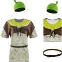 Ogre Costume Shirt Vest Animated Comedy Movie Cosplay Sublimation Shirt Adult Knitted Hat with Ears Accessory Props (XX-Large, Off-white)