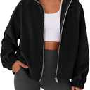 PRETTYGARDEN Womens 2026 Winter Fleece Sherpa Jacket Trendy Long Sleeve Zip Up Cropped Warm Coat Fall Fashion Workout Clothes (Black, XXL)