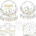 120PCS Wildflower Baby in Bloom Party Supplies for Girls, Spring Floral Baby Shower Paper Plates 9" Dessert Plates 7" Napkins Cups Forks Tableware - Serve 24 Guests