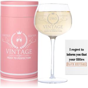 60th Birthday Gifts for Women, Best Gifts for 60 Year Old Woman, Vintage 1965 Engraved 60th Wine Glass, Unique 60 Year Old Birthday Decorations for Women, Turning 60 Presents