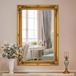Antique Baroque Mirror, 37" x 26" Traditional Vintage Gold Mirrors with Ornate Frame, Retro Wall Decor for Living Room, Entryway, Fireplace, Dining Room, Hang Vertical or Horizontal
