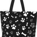 Women's Zipper Large Beach Tote, Cute Dog Design, Reusable for Travel, Work, Shopping