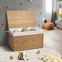 Large Wicker Storage Basket with Lid, 52.8 Gallon (200L), Natural