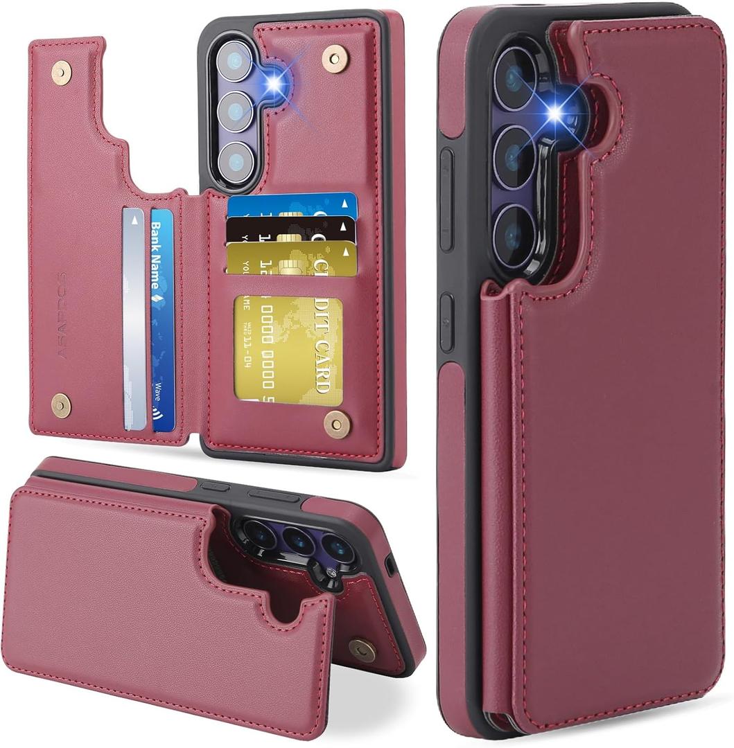 ASAPDOS for Samsung Galaxy A36/A56 5G Case with Card Holder,PU Leather Shockproof Flip Case with RFID Blocking Card Holder and Kickstand for Men Women Red