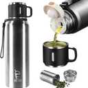 Stainless Steel Insulated Bottle, 27oz with cup Vacuum Insulated Water Bottle, Thermo for Hot Drinks/Cold Drinks,24-Hr Insulation Commute, Travel (Silver)