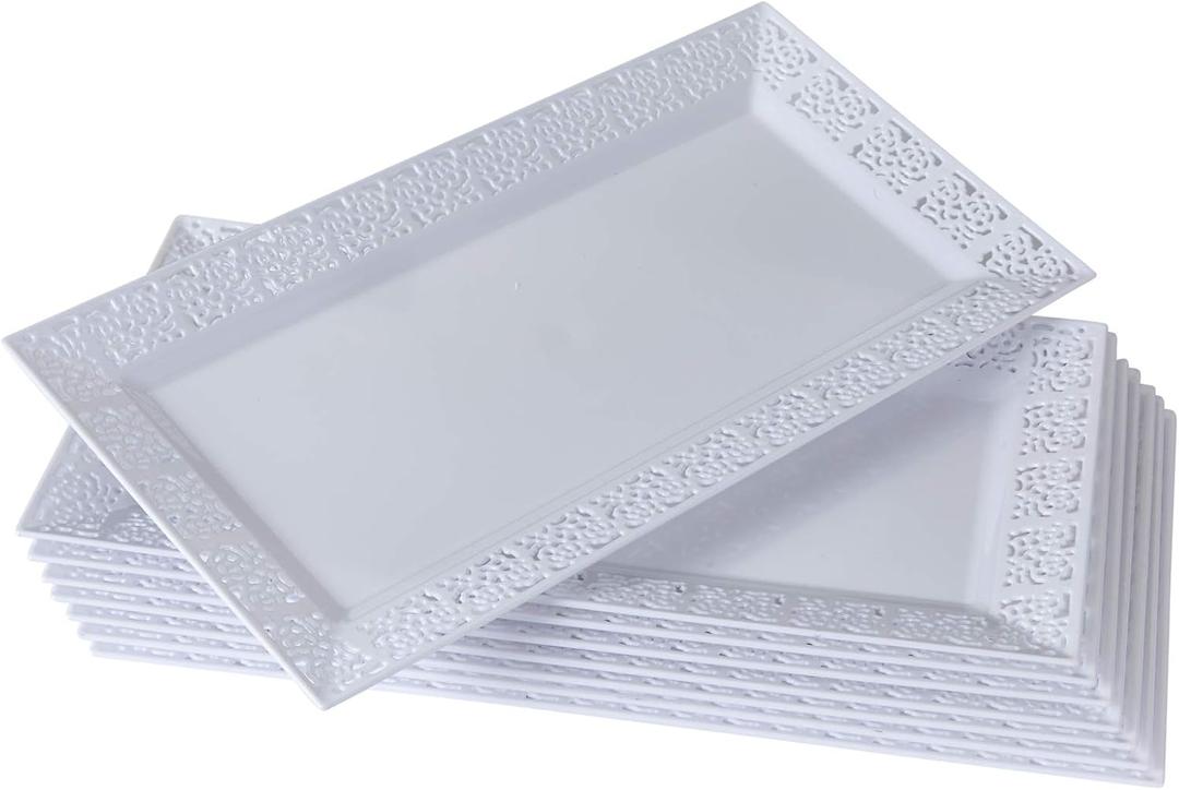 Silver Spoons DISPOSABLE LACE TRAYS | for Upscale Wedding and Dining | 6 pc | White | 14 x 7.5 -