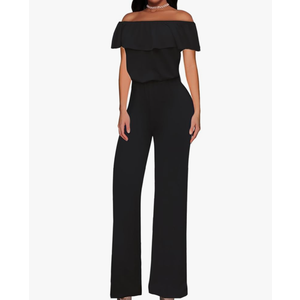 Hybrid & Company Women's Lightweight Off Shoulder Jumpsuit – Stretchy Wide Leg Romper – Casual to Formal One Piece Outfit M