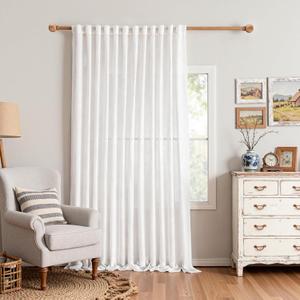 MYSKY HOME 95 Inches Long White Curtains Semi Sheer Drapes Light Filtering for Sliding Glass Door Window Treatments Soft Cotton Blend Panels Linen Look Farmhouse Style, 100" x 95", 1 Piece