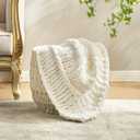 Amlie Home Chunky Knit Throw Blanket for Couch, Soft Chenille Handmade Crochet Throw Rope Knot Blanket for Children, 40"x50", Ivory