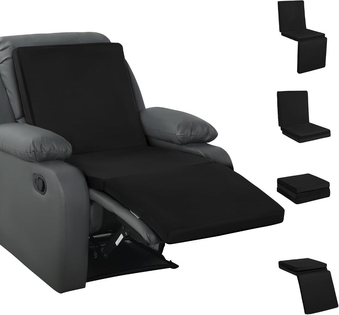 HOMBYS 3-in-1 Recliner Seat Cushion with Lumbar Support Pillow & Footrest, Multi-Functional Adjustable Height 2" to 6" for You to Choose, Non-Slip Foam Chair Cushion for Elderly, Black