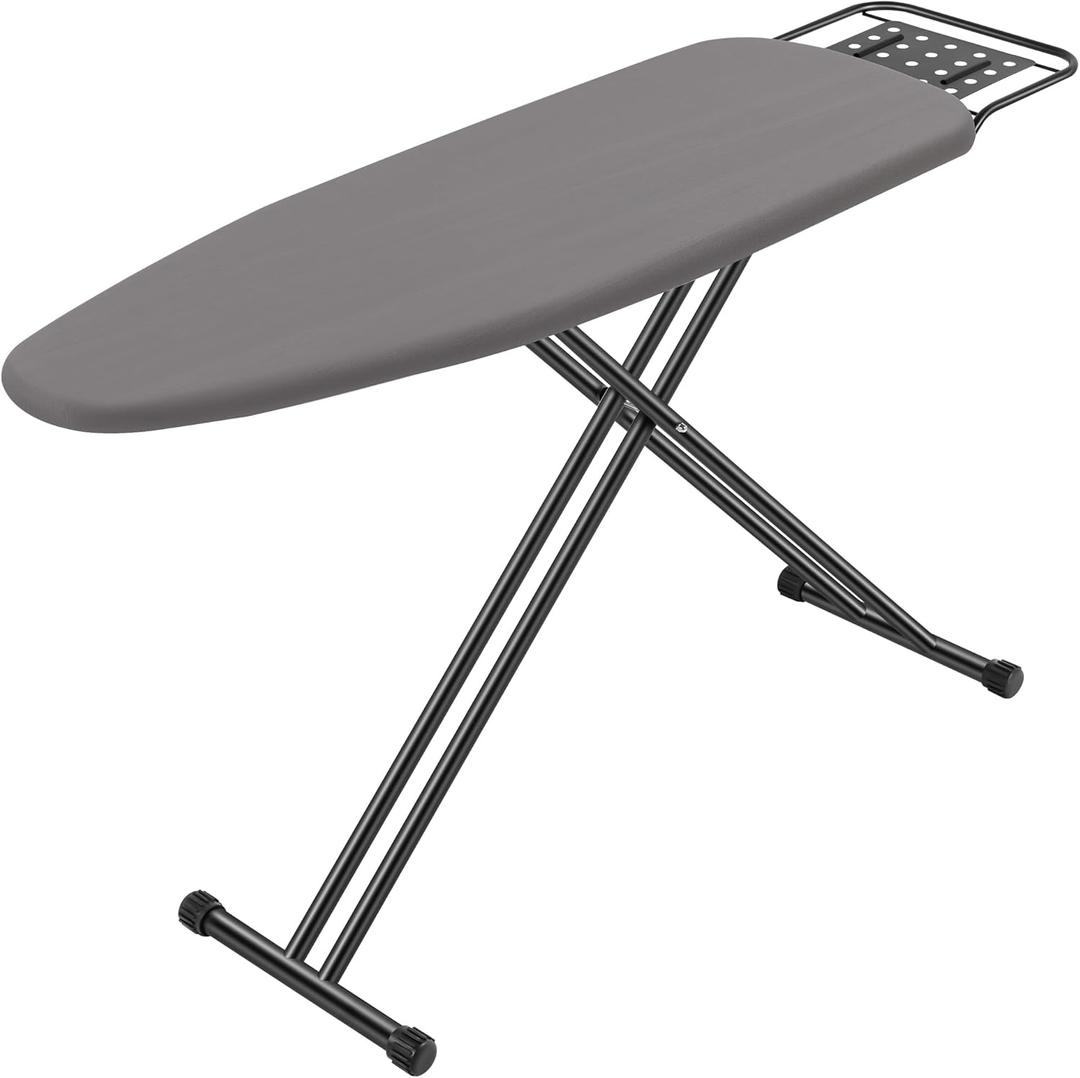Full Size Ironing Board 47" X 15" with Heat Resistant Cover and Thicken Felt Pad, Safety Iron Rest, Anti-Skid Feet, Height Adjustable, Heavy Duty (Gray)