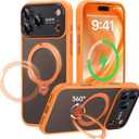 For iPhone 17 Pro Max Case: 360 Spin Magnetic Stand, Camera Protection (Compatible with MagSafe) [18FT Military Protection] Shockproof Matte Translucent Phone Cover for iPhone 17 Pro Max 6.9", Orange