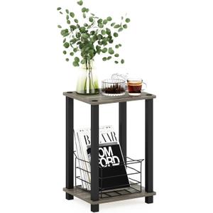 Furinno Simplistic 1-Tier End Side Night Stand/Bedside Table with Plastic Poles, French Oak Grey/Black