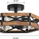 3-Light Rustic Farmhouse Wood Flush Mount Ceiling Light Fixture Oak Wood and Metal Cage Semi Flush Mount Ceiling Light for Hallway Hall Entry Bedroom Kitchen Farmhouse, Black