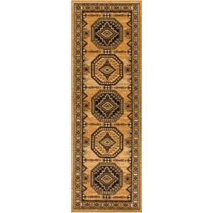 Superior Indoor Runner Rug, Jute Backing, Modern Plush Rugs For Hallway, Entry, Living Room, Kitchen Floors, Bedroom, Office Floor Cover, Geometric Medallion Rug, Takeo Collection, 2' 7" x 8', Caramel (Brown)