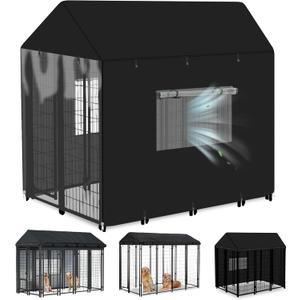 Outdoor Dog Kennel Cover Heavy Duty Full Coverage 600D Waterproof and Durable Dog Crate Cover for 4.2'Dx4.2'Wx4.5'H Multiple Brands of Dog Kennelswith Mesh Breathable Good Observation Covers Only