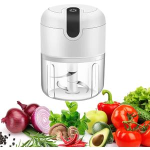 Electric Mini Garlic Chopper,Food Processor,Portable Cordless Garlic Mincer Masher,Meat Grinder with USB Charging For Vegetable,Chili,Fruits,Ginger,Baby Food,Seasoning 250ml(White)