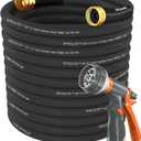 Garden Water Hose 150 ft x 5/8 in Heavy Duty, Flexible and Lightweight, Burst 600 psi, Kink-less Hybrid Rubber Pipe for Backyard, 3/4'' Brass Fittings, Black