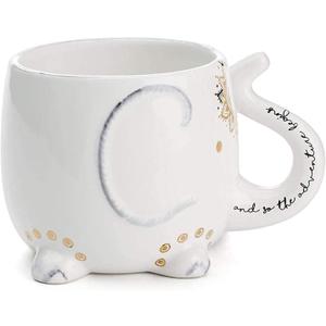 VOTUM Elephant Ceramic Coffee or Tea Mug - Animal Shaped Cup with Hand Printed Designs Saying And So the Adventure Begins - Cute Handmade Gift for Men or Women Elephant Lovers  18.6 Fluid Ounce