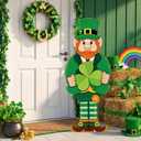 35 H St. Patrick's Day Outdoor Porch Decor Wooden Leprechauns Standing Porch Sign Vertical Leprechauns with Shamrocks for St. Patrick's Day Front Door Indoor Outdoor Yard Garden Decor