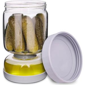 Pickle and Olive Hourglass Jar with Strainer Flip for Pickle Juice Separator from Wet and Dry, Upgrade Food-grade ABS Lid and BPA Free Hourglass Jar for Airtight Storage (Gery1Pcs)
