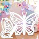 Yousoontic 2 Pcs Large Wooden Butterfly Props - Standing Wings Cutout Backdrop Decoration for Birthday, Baby Shower, Wedding Party (White,2.95 ft and 1.97 ft)