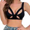 WDIRARA Women's Cut Out Cotton Bralette Underwire Bras Wireless Bralette Stretchy Bra (X-Large, Black)
