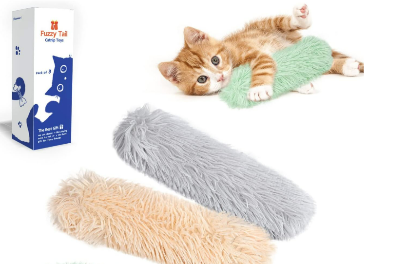 Potaroma Cat Toys Pillows, 2 Pcs, Soft and Durable Cat Crinkle Sound with Catnip Inside, Interactive Indoor Kitten Kicker, Promotes Kitty Exercise2 Pcs (Yellow, Gray)