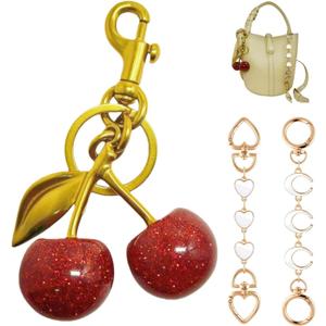 Bag Charm Cherry Keychain Cherry Keychain Accessories Gifts for Women Purse Bag Charms Extender Chain for Handbags (White)