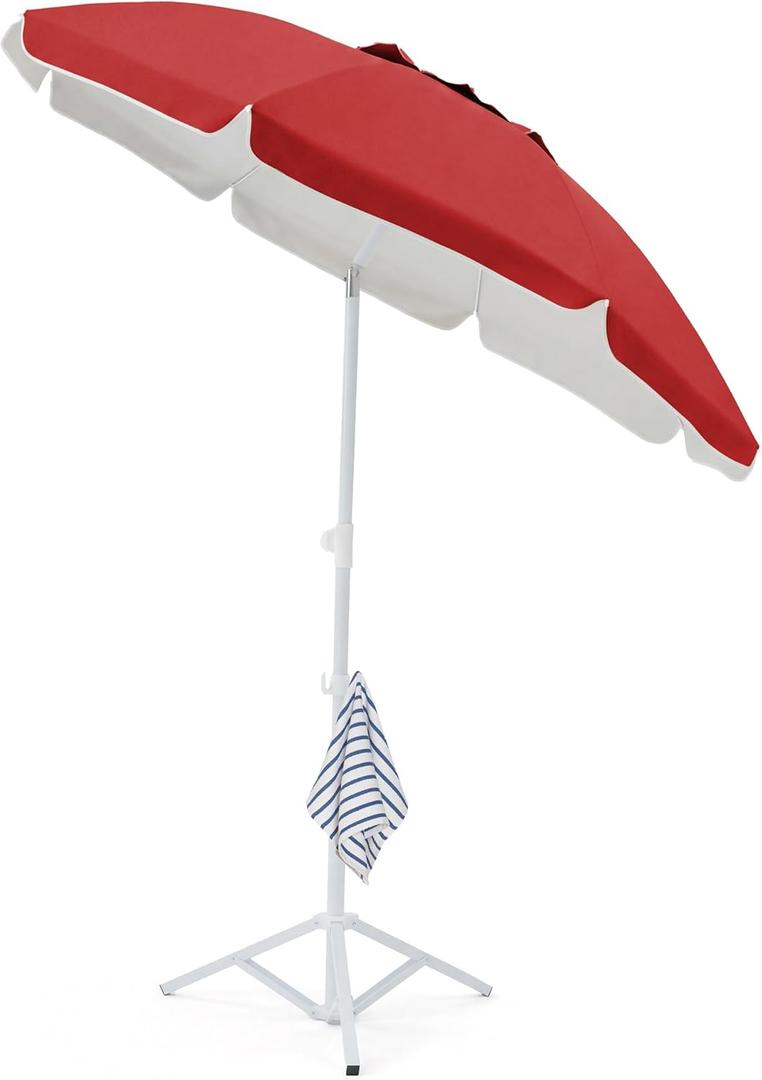 JEAREY 6.5ft Sun Shade Umbrellas, Portable Umbrella with Stand, Lightweight Sun Protection Free Standing Sport Umbrella for Outdoor Sports, Camping, Fishing, Patio, Beach, Red