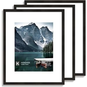 16x20 Frames Set of 3 - Display 11x14 Photo with Mat or 16 x 20 Poster without Mat, Wall Mounting Horizontal and Vertical, Black