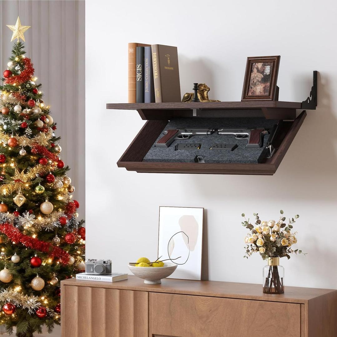 Lvifur 24" Compact Gun Shelf, Gun Rack with Automatic Induction Lock with Secure Hidden Compartment for Wall Mount Display, Storage Security Safe Box for Home, 23.6" x 12.5" x 3.3"