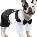ASENKU Dog Tuxedo with Black Bow Tie, Doggie Wedding Tux, Formal Suit with Adjustable Ties for Party Birthday, Pet Shirt Costume for Small Medium Large Dogs