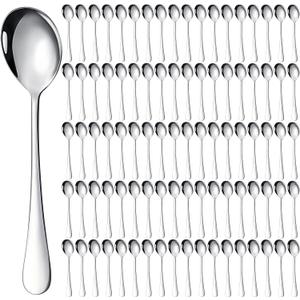 Nuogo 100 Pieces Soup Spoons Set Stainless Steel Spoons Silverware Dessert Dinnerware Bulk Metal Dinner Dinnerware Mirror Polished Tablespoon for Home Restaurant Kitchen Dishwasher Safe
