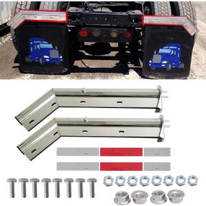 Chrome Angled Spring Loaded Mud Flap Hanger Bracket Set 1-1/8" Bolt Spacing 27.5" Length with Reflective Tapes fit for Semi Trucks, 2PCS