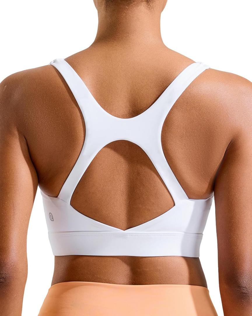RUNNING GIRL High Impact Sports Bras for Women, High Support Running Strappy Women's Sports Bra with Sewn in Pads (White, XL)