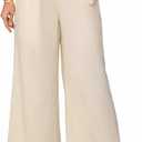 Women's Linen Pants Relaxed Fit High Waisted Boho Chic Ankle Pants Summer Beach Vacation Wide Leg Trousers (Beige)