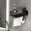 VOLDRA Toilet Paper Holder with Shelf Black Wipes Dispenser for Bathroom Stainless Steel Toilet Paper Holder with Storage Drawer Adhesive Wall Mount Small Bathroom Shelf