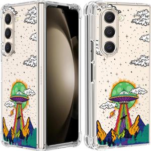 Buleens for Samsung Galaxy Z Fold 5 Case - Clear Flexible TPU Women Girls Cute Protection Phone Cover Slim Fit Shockproof Cartoon Girly Fun Funny Cool Design for Samsung Z Fold 5 Case (Spacecraft)