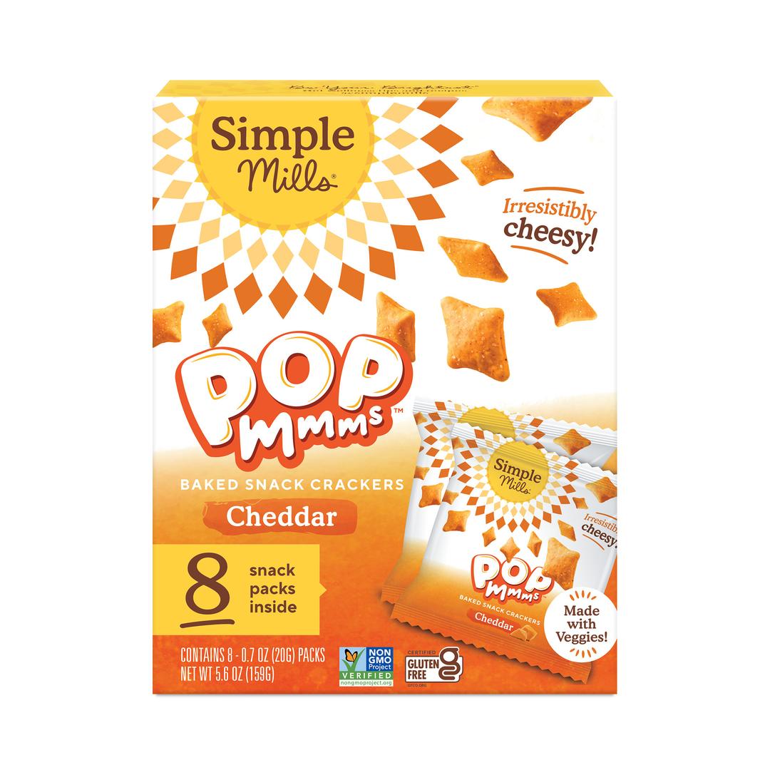 Simple Mills Cheddar Pop Mmms Baked Snack Crackers, Kosher, Gluten Free & Non-GMO, 5.60 Ounce, 8pcs (Pack of 4) (EXP 08/31/26)