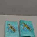 2 Pcs Sea Turtle Hand Towels Teal Bathroom Decor 14x29 Inch Embroidered 100% Cotton Soft Absorbent Spring Summer Decorative Hand Towels for Bathroom Kitchen (Blue-green)