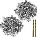 Protector Sleeves for 1/8" Wire Rope Cable Railing Deck, Wood Posts, DIY Balustrade - Stainless Steel T316 Marine Grade - 200 Pack with Two Drill Bits