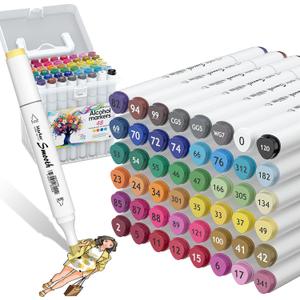 Alcohol Markers, 48 Colors Dual Tip Art Coloring Markers for Adult Coloring Books, Drawing, Sketching, Painting Supplies,Alcohol Based with Carrying Case