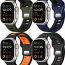 Odbeai 4 Pack Sport Bands Compatible with Apple Watch Ultra 2 3/Ultra Band,Compatible with Apple Watch Bands for Men 49mm 46mm 45mm 44mm 42mm,Silicone Strap for iWatch Bands Men Series SE 11 10 9 8-1 (Black/Orange+Army Green/Black+Midnightblue/Black+Black)