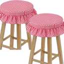 2 Pcs Bar Stool Covers with Ruffles 12 Inch Round Stool Cover with Elastic Band Pad Farmhouse Seat Slipcover Nonslip and Washable(Red,Gingham)