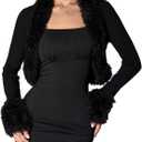 MakeMeChic Women's Faux Fur Open Front Coat Valentines Fuzzy Long Sleeve Crop Jacket Outerwear, Size Small (Black)