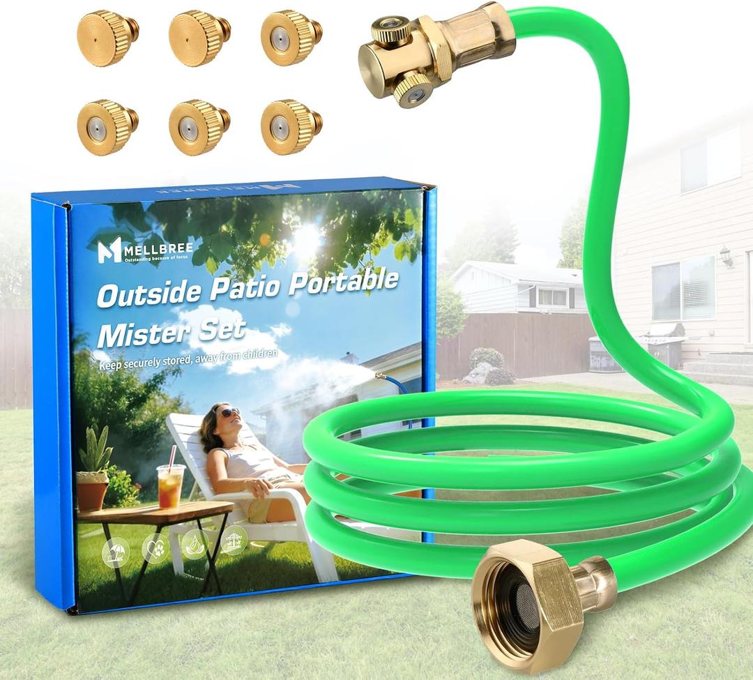 Mellbree Misters for Outside Patio, Standing Outdoor Hose Misting Cooling System, Portable Water Mister for Patio, BBQ, Pool, Garden, Bird Bath, Tanning, Mist Sprinkler for Plants, 80 Inch Green