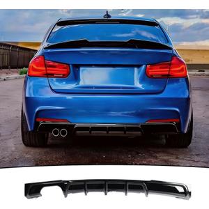 Rear Diffuser Fit for BMW 3 Series M Sport 328i/ 330i/ 330e/ F30/ F31 2013-2018 Accessories, M-Tech Dual Muffer Single Out Rear Bumper Lower Lip Splitter Exterior Part (Gloss Black)