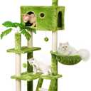 Meecal 65in Tall Cat Tree with Leaves for Indoor Cats, Green Cat Tower with Scratching Post, Hanging Hammock, Cozy Perch, Swing Ball, Self Groomer and Cat Ladder, Cat Tree Tower