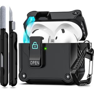 RFUNGUANGO for AirPods 4th Generation Case, Compatible with AirPods 4th Generation Case (2024), Strong Drop Protection, Auto-Open Series, Black